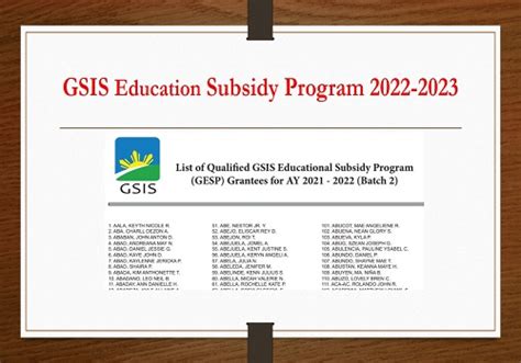 List of Qualified GSIS Educational Subsidy Program (GESP) .
